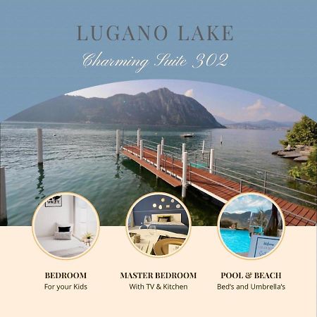Luganersee, Pool, Strand, Parkplatz, Suite Bissone Exteriér fotografie
